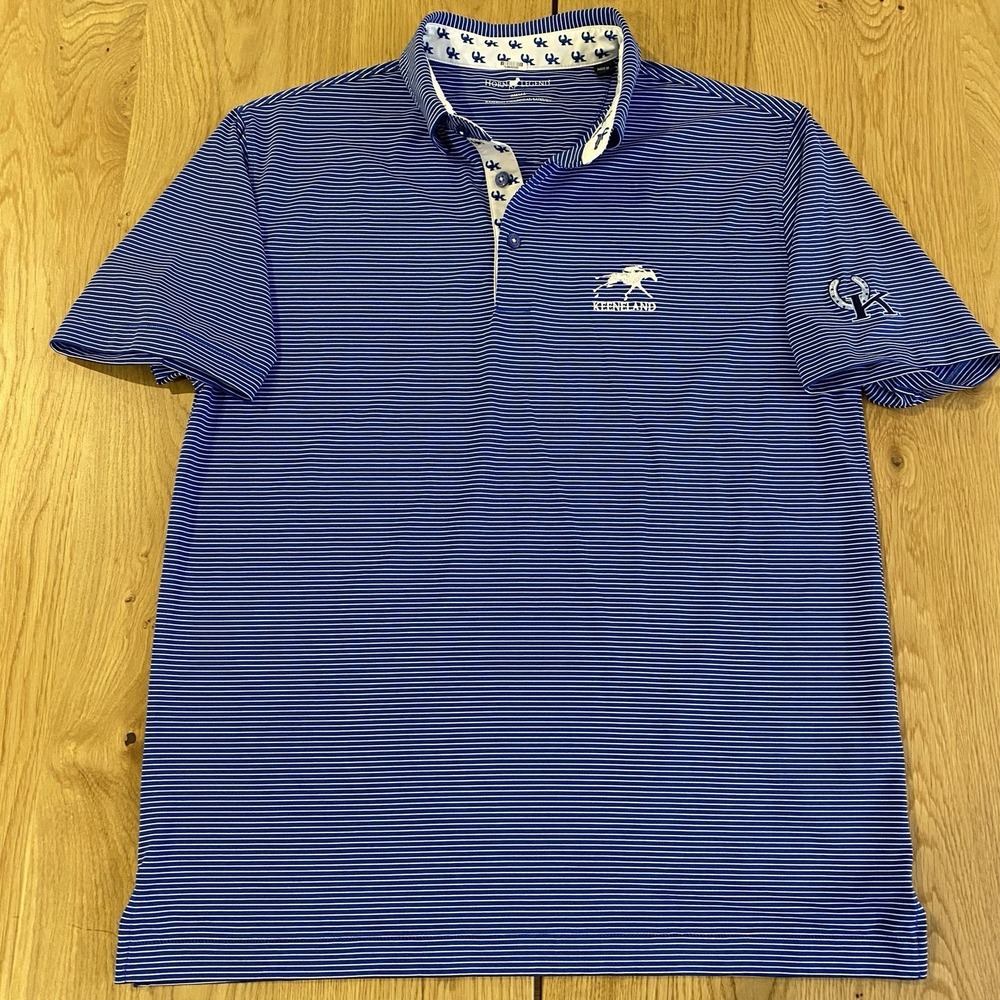 Horn Legend polo Keeneland UK Men's Small* Blue White Golf Bamboo